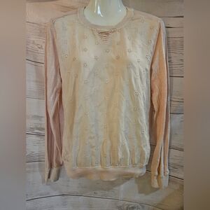 Lucky Brand Light Pink Eyelet Long Sleeve Top, Size S